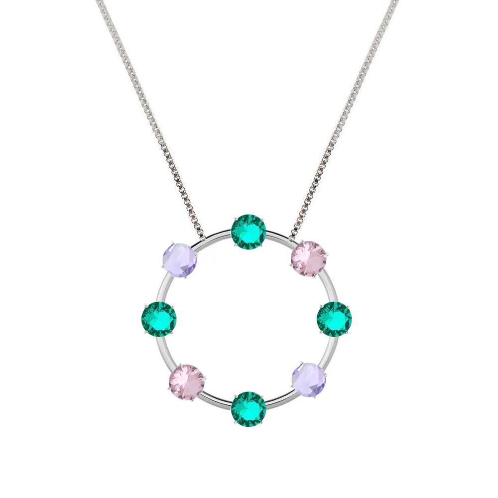 Colar círculo com pedras coloridas folheado em ouro branco
