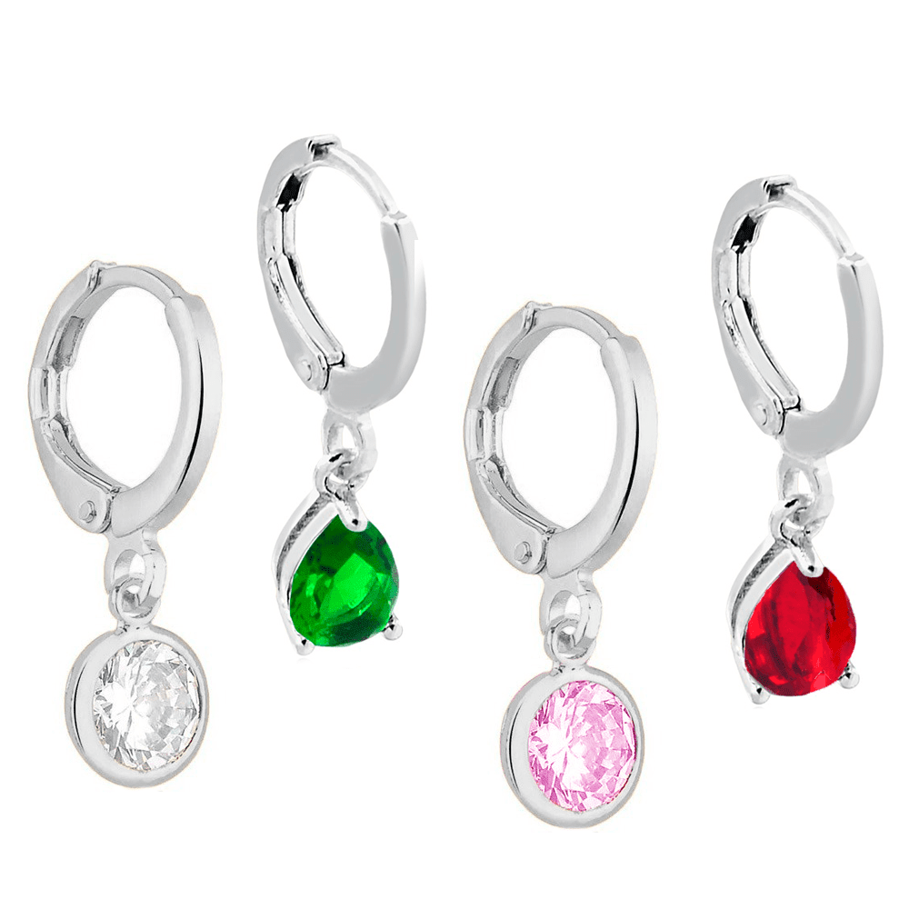 Brinco Quiz Argolinha Colorida banhada em Ouro Branco