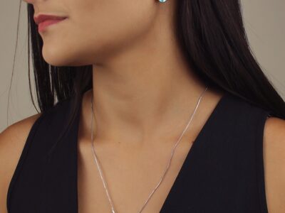 Conjunto Colar e brinco de Gotas Acqua banhado em ouro branco