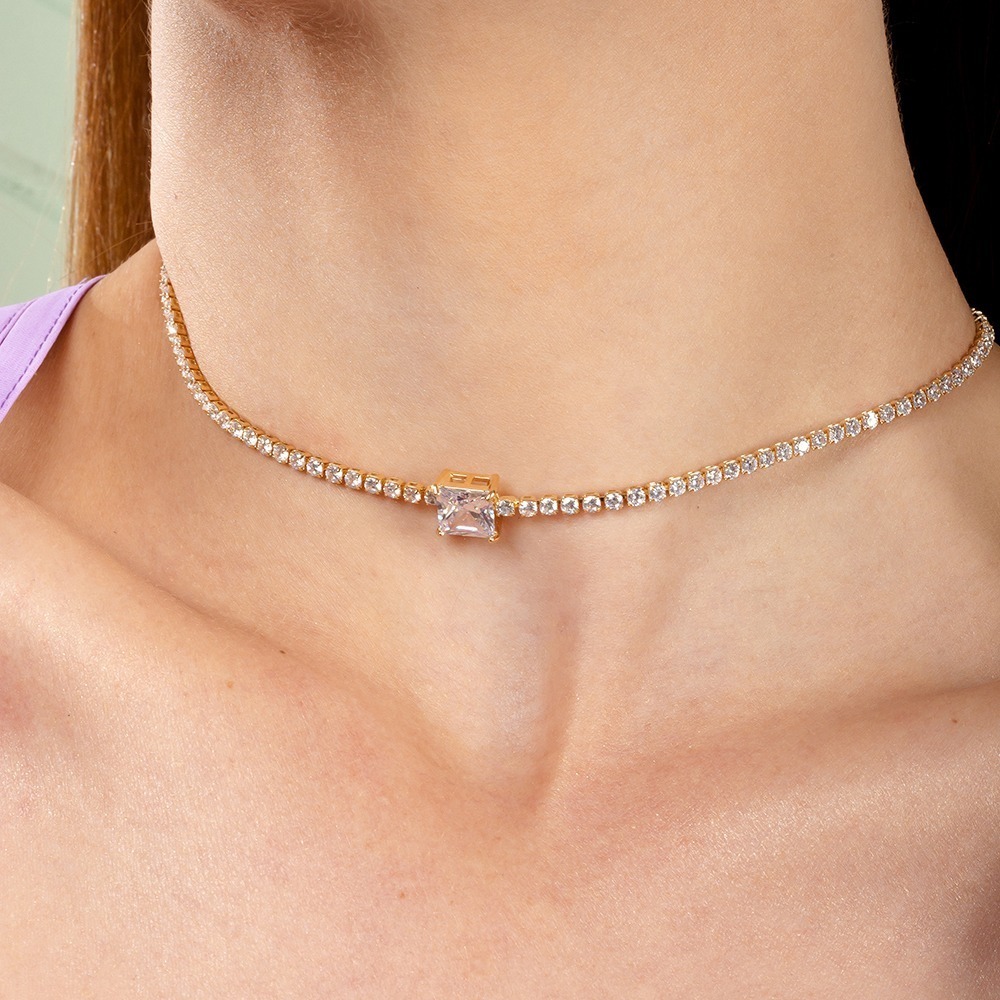 Choker Riviera Com Ponto De Luz Quadrado