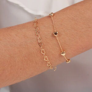 Kit de pulseiras corações banhado em ouro 18k