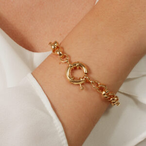 Pulseira elos redondos com pingente fecho boia  banhado em ouro 18k