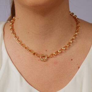 Colar elos redondos com pingente fecho boia banhado em ouro 18k