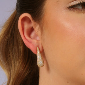 Brinco gota alongada luxo toda cravejada banhado em ouro 18k