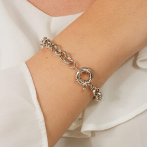 Pulseira elos com pingente fecho boia  banhado em ouro branco