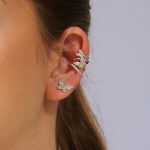 Kit brinco borboleta cravejada com piercing fake cravejado banhado em ouro branco