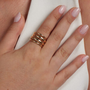 Anel regulável múltiplos fios lisos banhado em ouro 18k