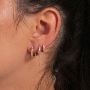 Trio de argolinhas clássica cravejada banhado em ouro 18k