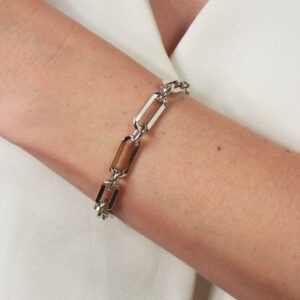 Pulseira elos bold retangulares lisos banhado em ouro branco