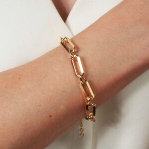 Pulseira elos bold retangulares lisos banhado em ouro 18k