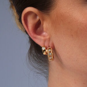 Kit de brinco argola com zircônias cristal multiforma e argolinha bold banhado em ouro 18k