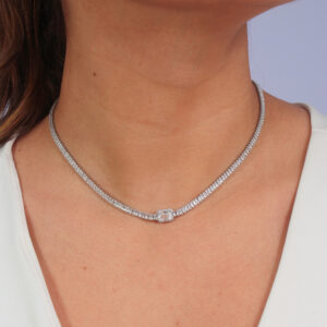 Choker riviera navete com zircônia retangular cristal banhado em ouro branco