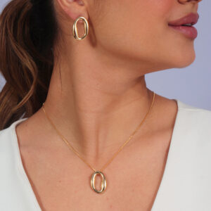 Conjunto oval orgânico liso banhado em ouro 18k