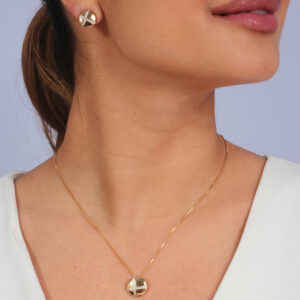 Conjunto redondo com fileiras cravejada banhado em ouro 18k