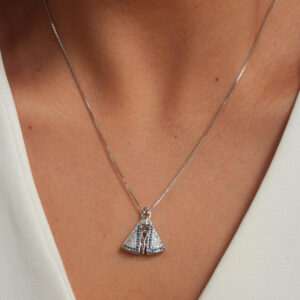 Colar pingente nossa senhora dupla face cravejado banhado em ouro branco