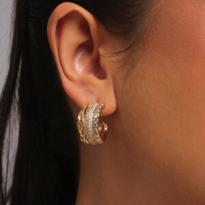 Argola luxo fios cravejado trançado e zircônias banhado em ouro 18k