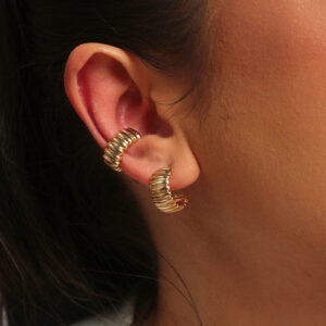 Kit brinco com piercing fake croissant banhado em ouro 18k