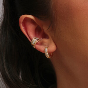 Kit argolinha cravejada com piercing fake cravejado banhado em ouro 18k