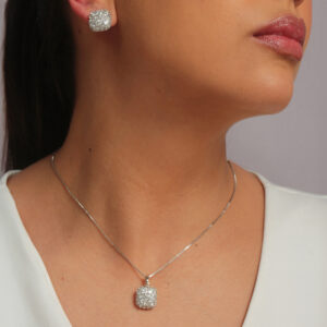 Conjunto design almofada pavê banhado em ouro branco