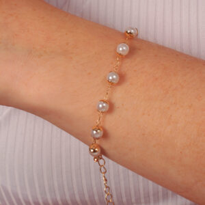 Pulseira de pérolas espaçadas banhado em ouro 18k