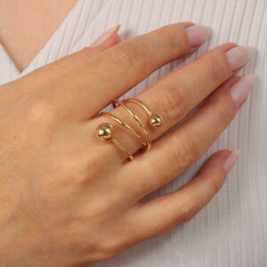 Anel aro triplo com bolas lisas banhado em ouro 18k