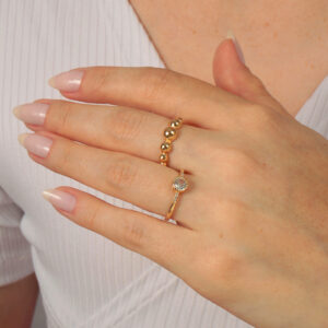 Kit de anéis  solitário cravejado com anéis bolas lisa banhado em ouro 18k