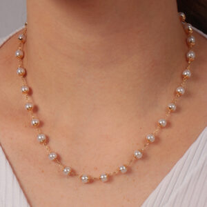 Colar pérolas espaçadas banhado em ouro 18k