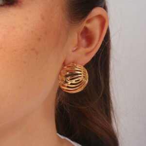 Brinco redondo fios vazado banhado em ouro 18k