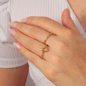 Kit de anéis aro coração liso vazado junto anel aro corrente banhado em ouro 18k