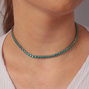 Choker riviera azul banhado em ouro branco