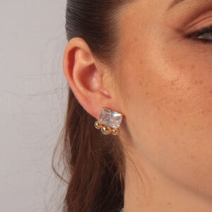 Brinco de zircônia cristal retangular com detalhes banhado em ouro 18k