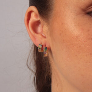 Kit duplo de argolinhas cravejada coloridas banhado em ouro 18k