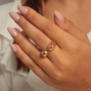 Anel ajustável ponta vazada e ponta lisa banhado em ouro 18k