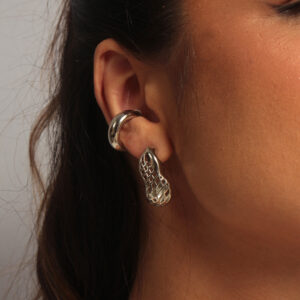 Kit brinco orgânico design vazado com piercing fake liso banhado em ouro branco