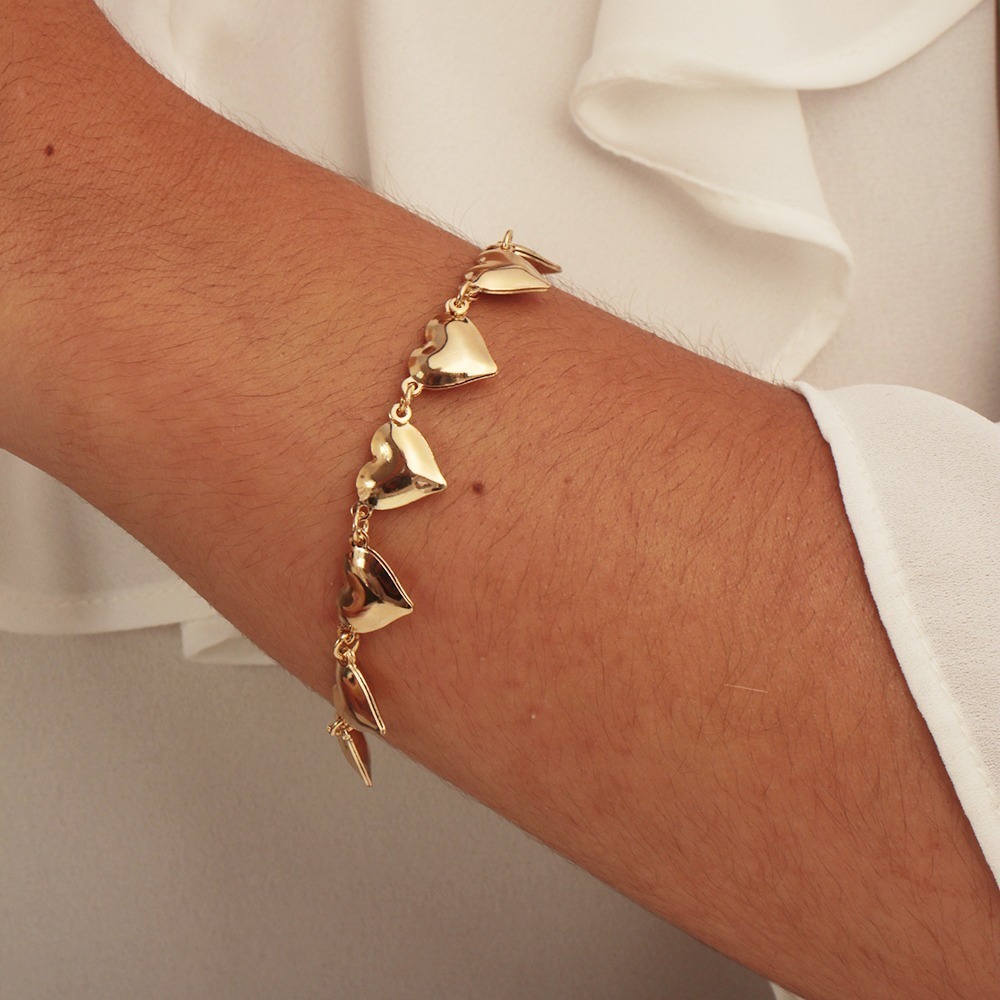 Pulseira corações lisos banhado em ouro 18k