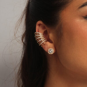 Kit brinco com zircônia cristal adorno cravejado com piercing fake fios cravejados banhado em ouro 18k