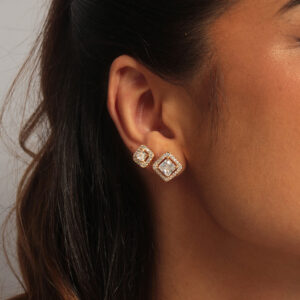 Kit de brincos quadrado com zircônia cristal cravejado banhado em ouro 18k