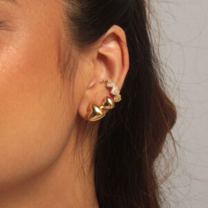 Kit brinco dois corações lisos com piercing fake de corações cravejados banhado em ouro 18k