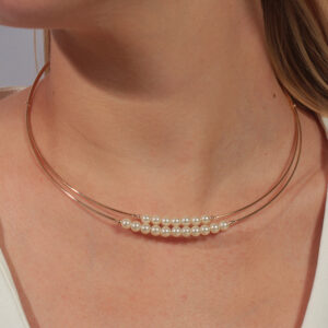 Choker aro fio duplo com pérolas banhado em ouro 18k