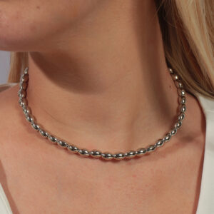 Choker gomos ovais lisos banhado em ouro branco