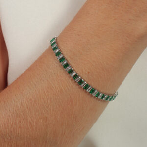 Pulseira riviera zircônias verde e cristal banhado em ouro branco