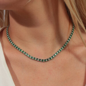 Choker riviera zircônias intercaladas verde e cristal banhado em ouro branco