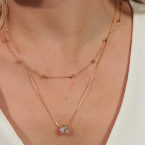 Kit de colares corrente elinhos com bolinhas e veneziana com pingente redondo cristal banhado no ouro 18k