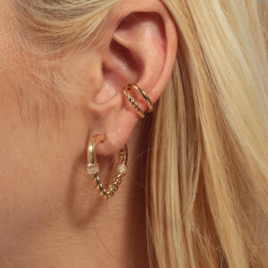 Kit argola coração trançado com detalhes cravejado com piercing fake fio duplo banhado em ouro 18k