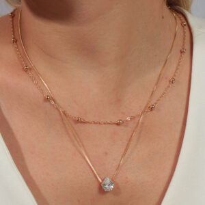 Kit de colares corrente elinhos com bolinhas e veneziana com pingente gota cristal banhado no ouro 18k