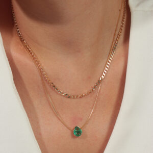 Kit de colares corrente grumet e colar com pingente gota verde banhado em ouro 18k