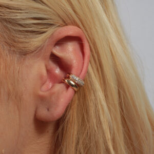 Kit dois piercings fake liso e cravejado banhado em ouro 18k