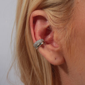 Kit dois piercings fake liso e cravejado banhado em ouro branco