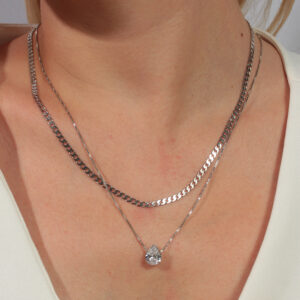 Kit de colares corrente grumet e veneziana com pingente gota cristal banhado em ouro branco