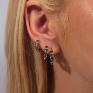 Trio de argolinhas click com zircônias roxa banhado em ouro branco